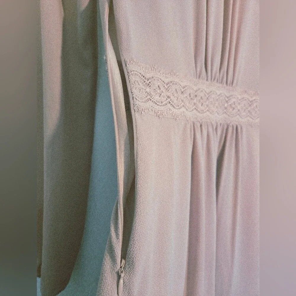 WAYF‎ Womens Blush Pink Lace Trim V-Neck Long Sleeve Mini Dress XS